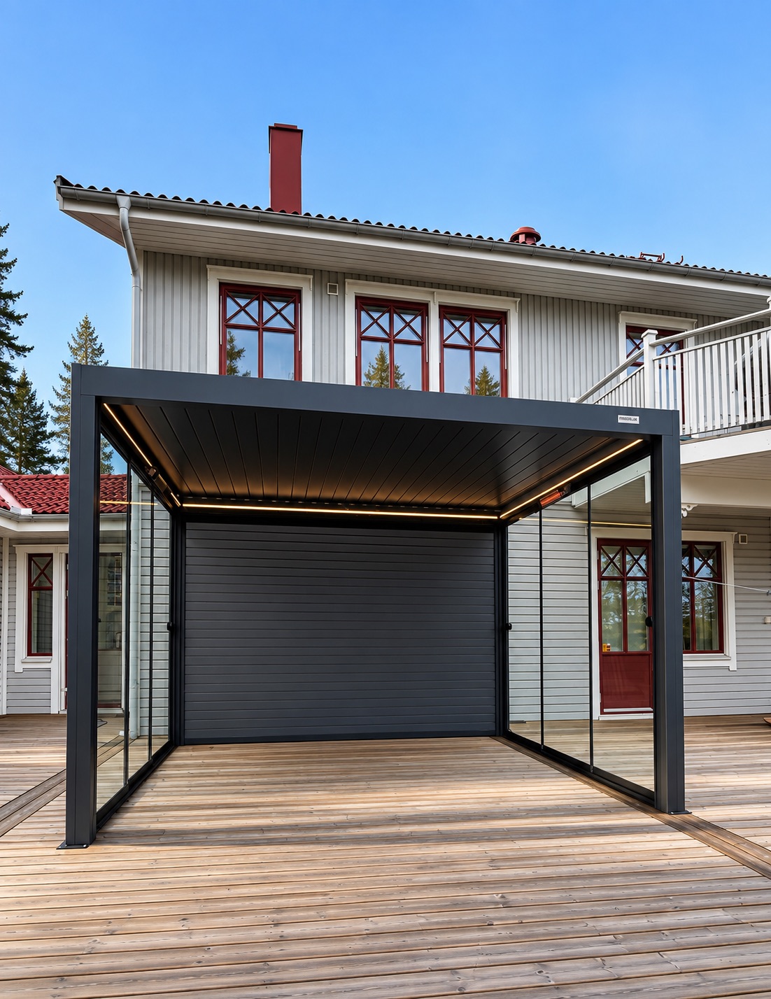 PERGOLUX pergola med skjutglas och integrerad belysning